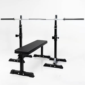 Pack Garage Gym · Rack + Banca Plana + Barra