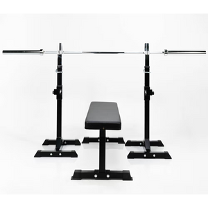 Pack Garage Gym · Rack + Banca Plana + Barra