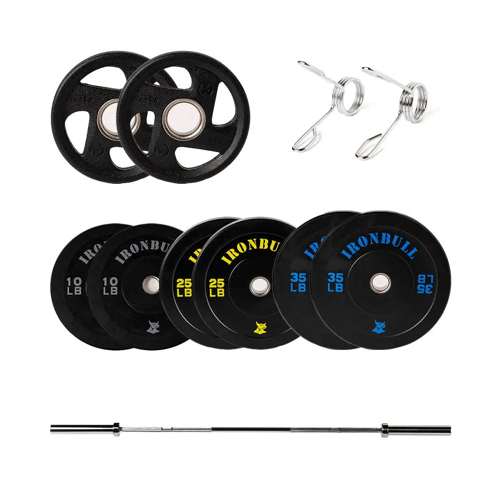 Pack Barra Olímpica + Bumpers · 185 lb